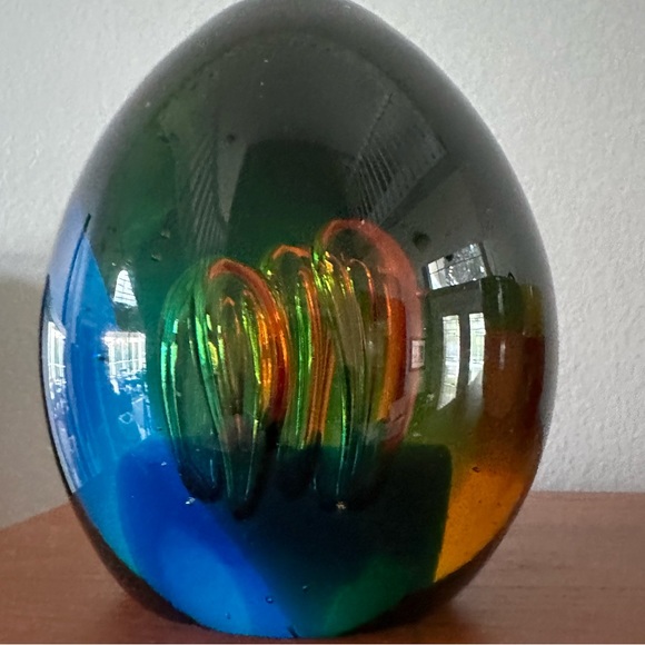 Multicolored Egg shaped Art Glass - Controlled bubbles - hand blown - Picture 7 of 9